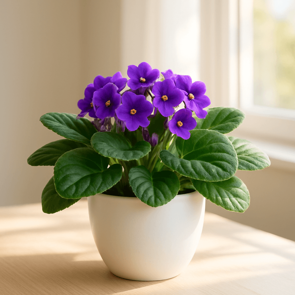 African Violet (Streptocarpus ionanthus) in a pot near a window