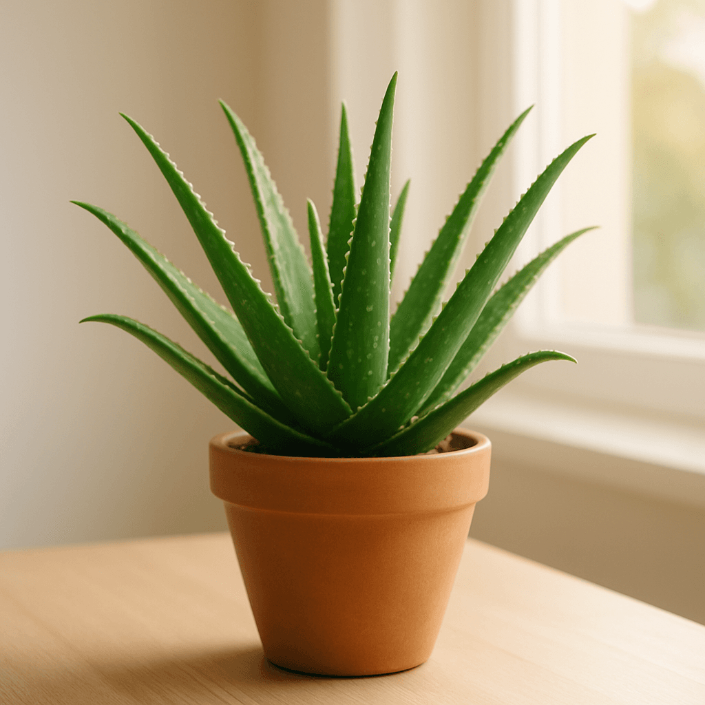Aloe Vera (Aloe barbadensis miller) in a pot near a window