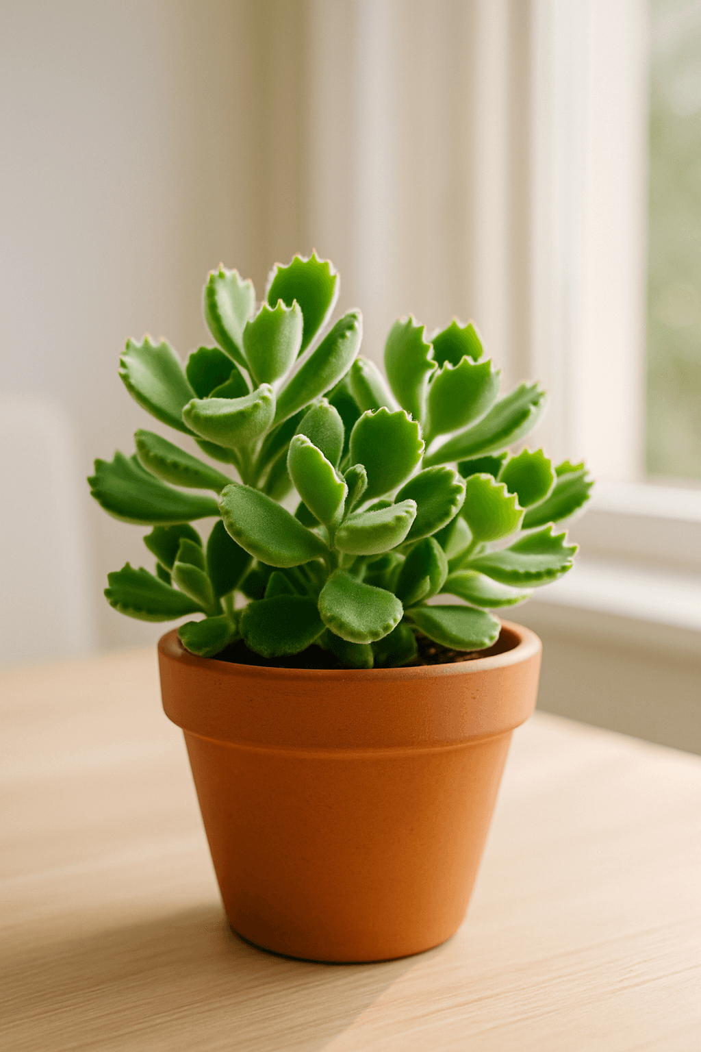 Bear's Paw succulent (Cotyledon tomentosa) with fat fuzzy leaves tipped with red claw-like teeth