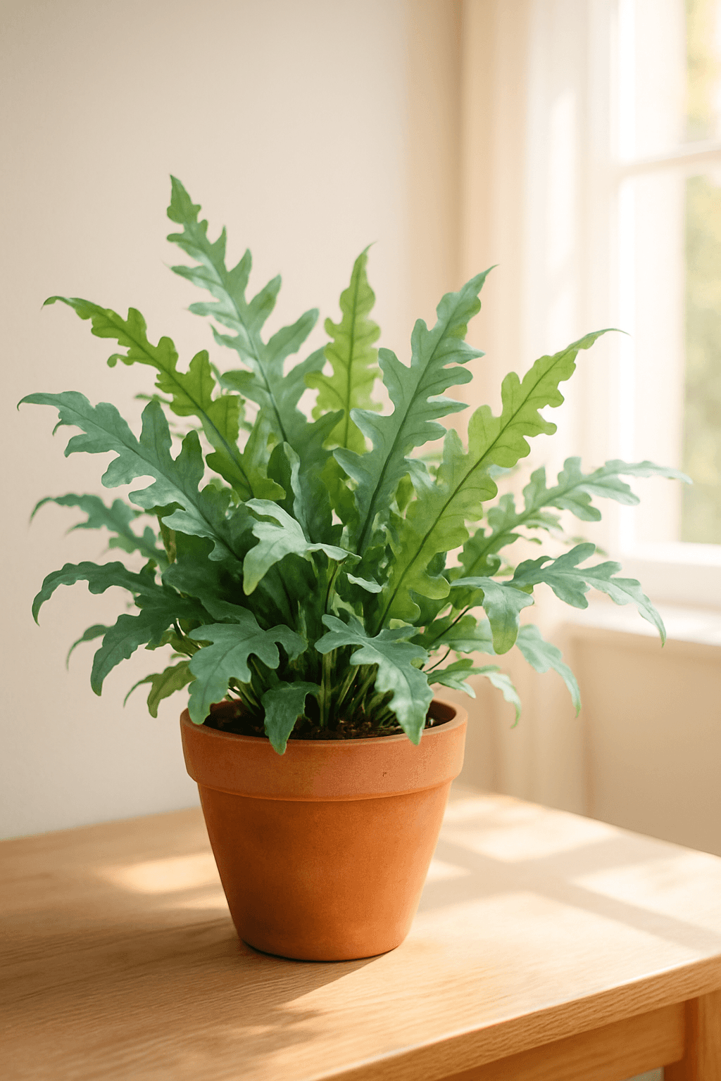 Blue Star Fern (Phlebodium aureum) with wavy blue-green fronds