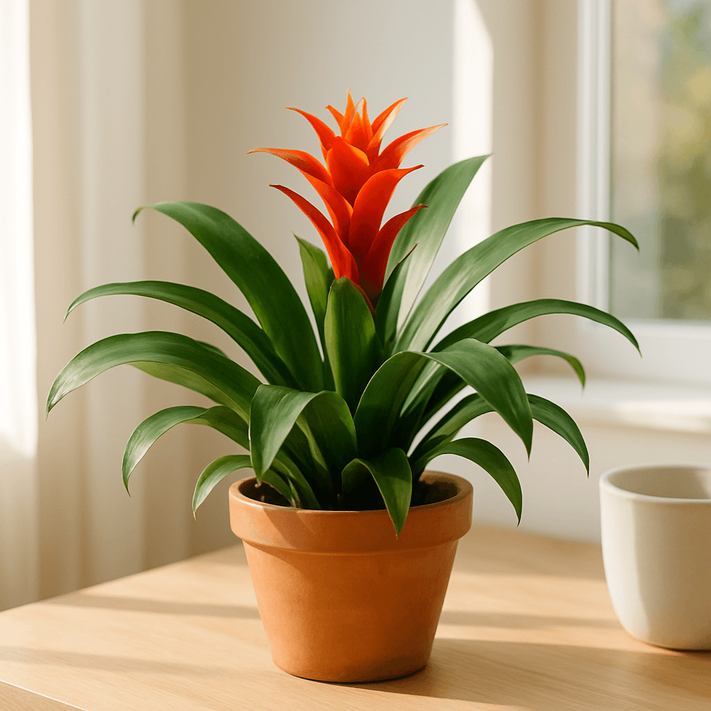 Bromeliad (Guzmania lingulata) in a pot near a window