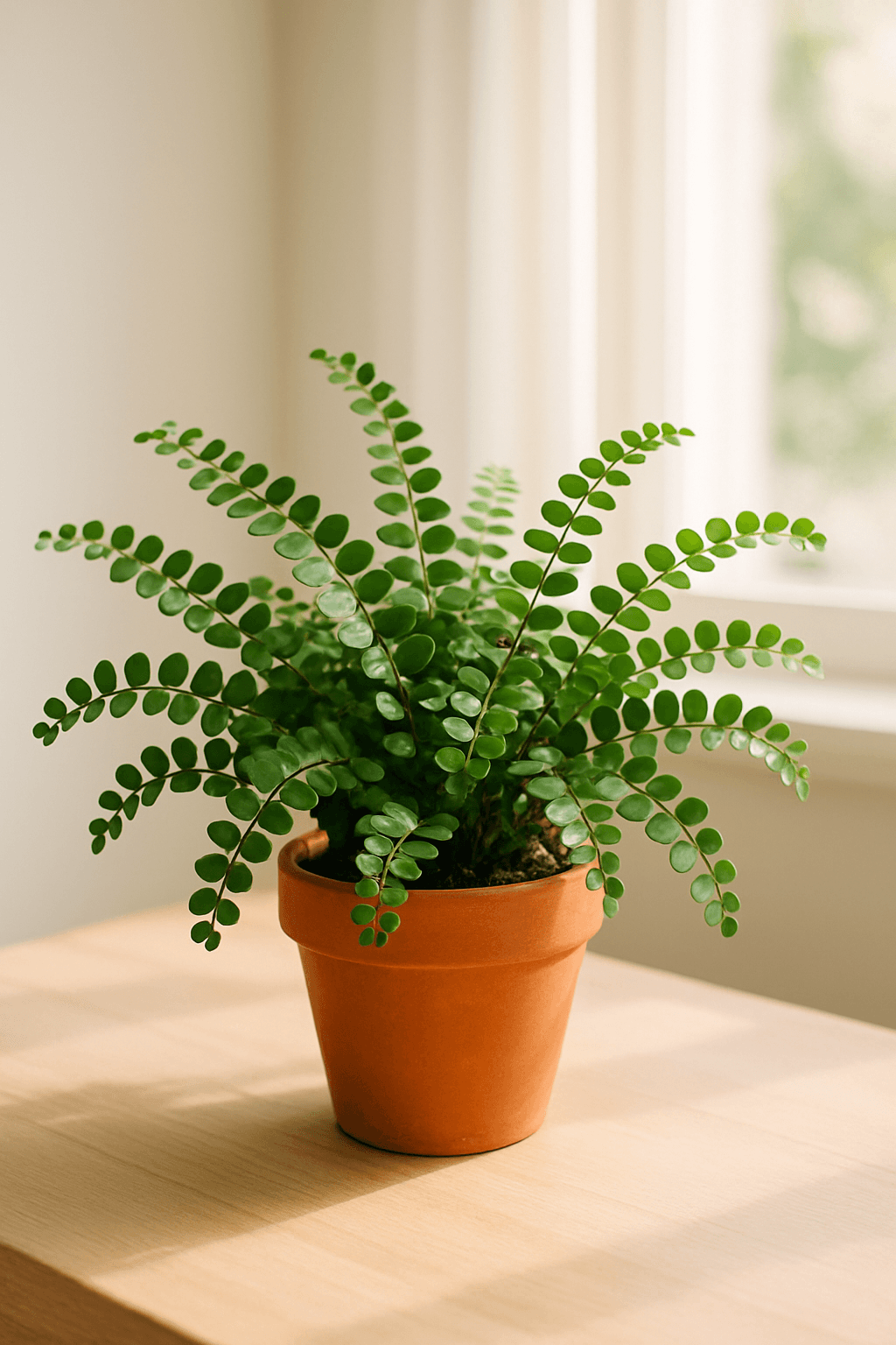 Button Fern (Pellaea rotundifolia) with small round leaflets on arching fronds