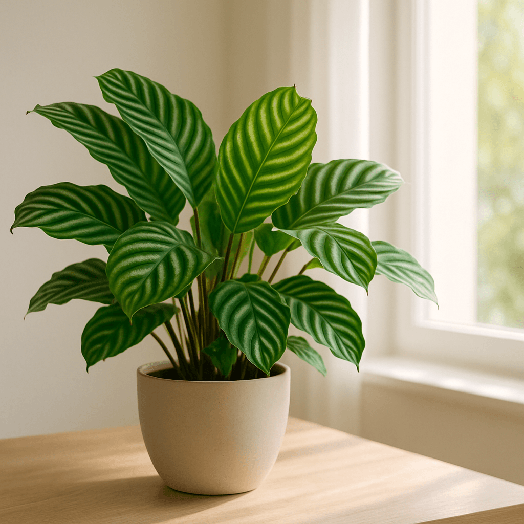 Calathea (Calathea orbifolia) in a pot near a window