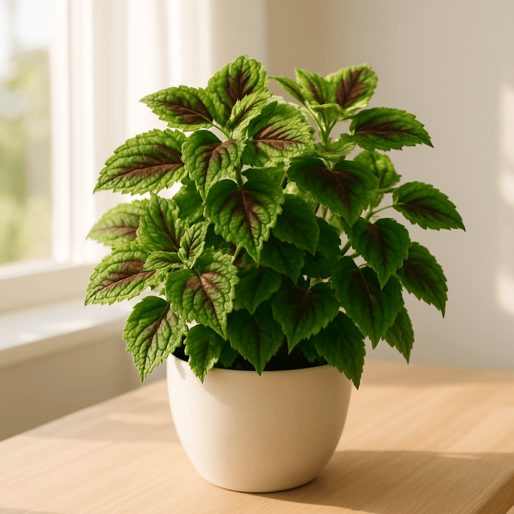 Coleus (Plectranthus scutellarioides) in a pot near a window