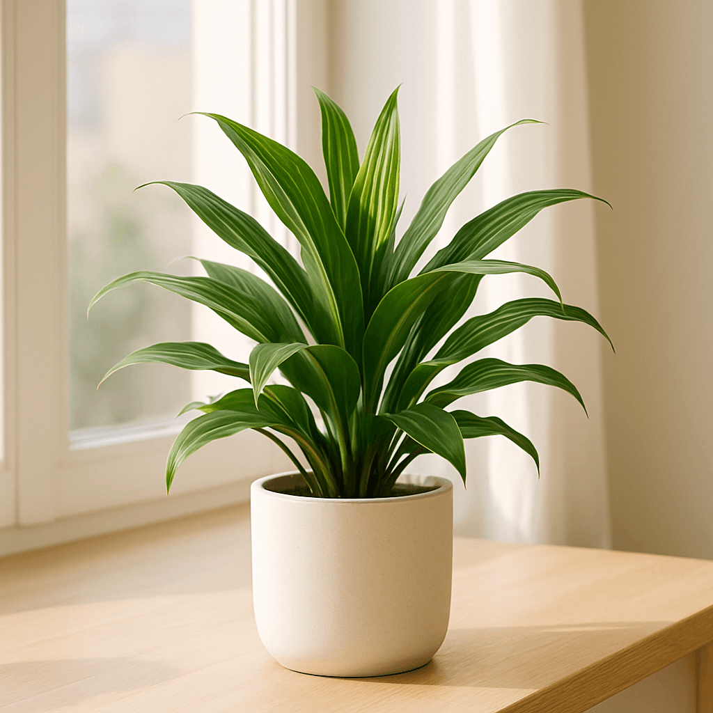 Dracaena (Dracaena marginata) in a pot near a window