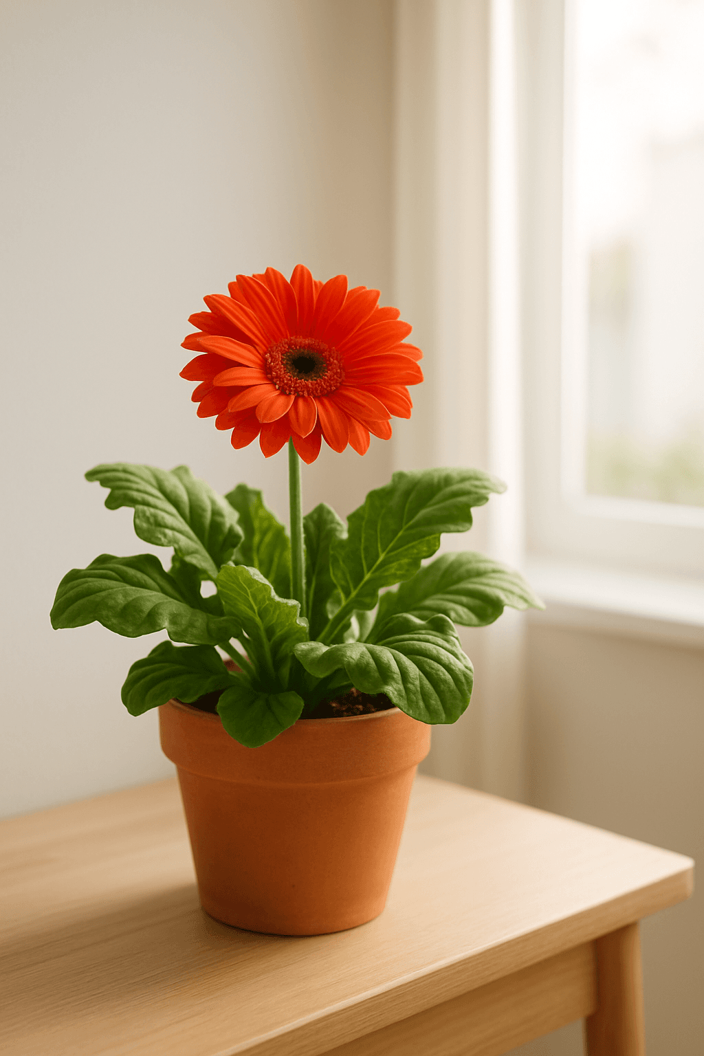 Gerbera Daisy (Gerbera jamesonii) with large bright orange daisy-like flowers