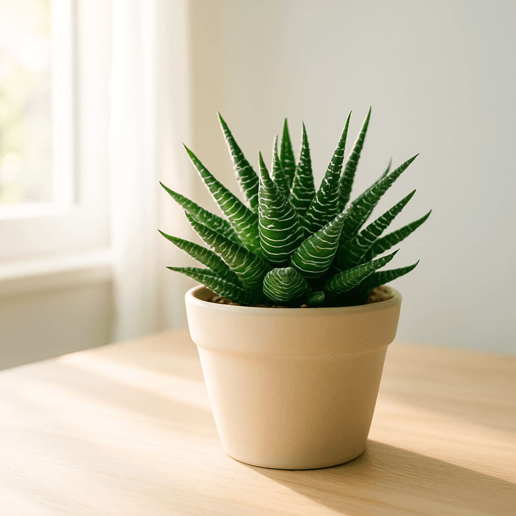 Haworthia (Haworthiopsis attenuata) in a pot near a window