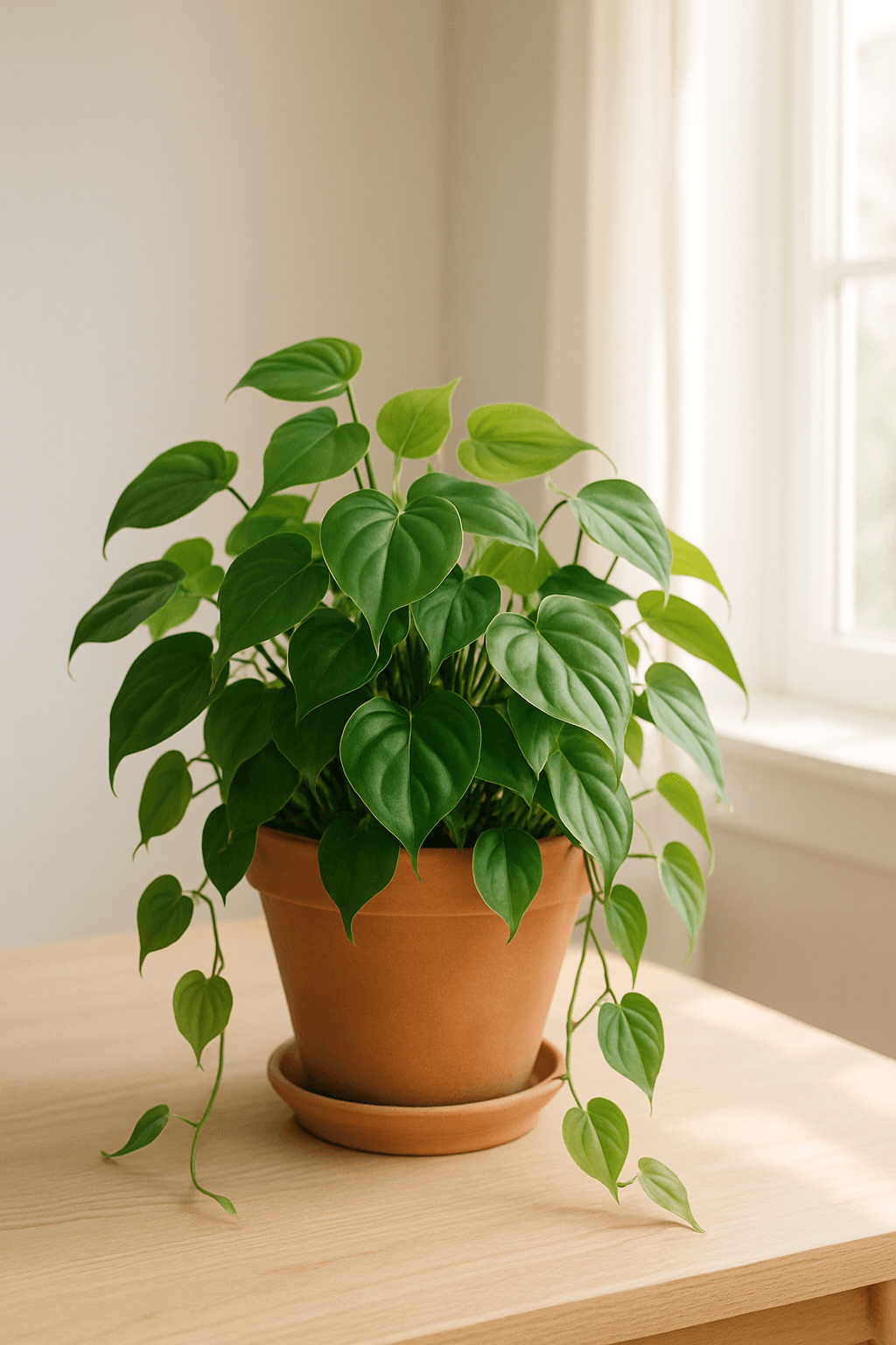 Heartleaf Philodendron (Philodendron hederaceum) in a pot near a window