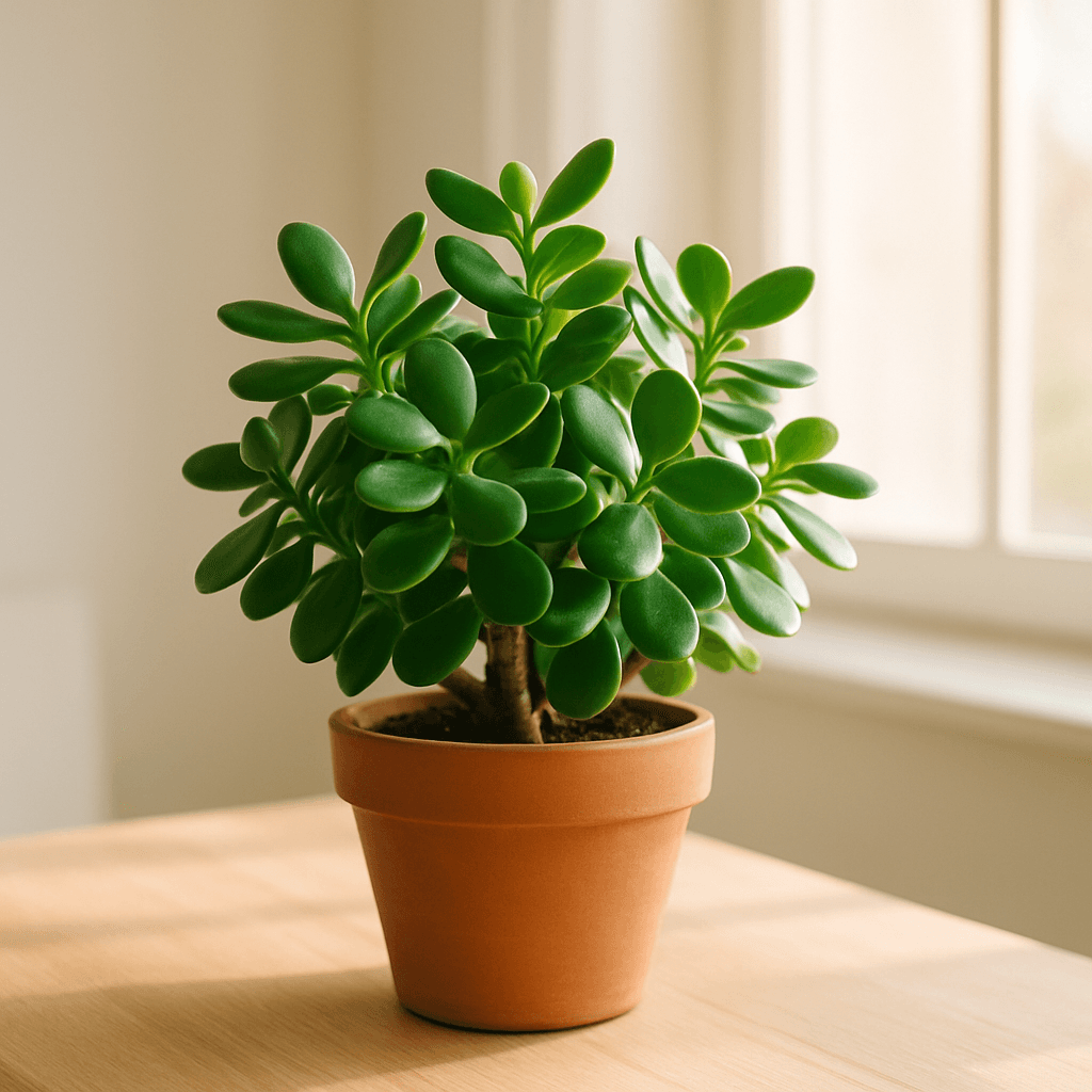 Jade Plant (Crassula ovata) in a pot near a window