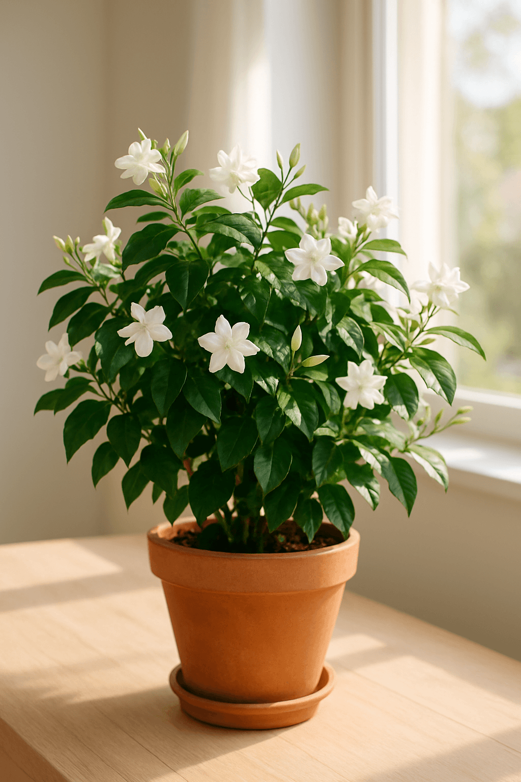 Indoor Jasmine (Jasminum) with small white star-shaped fragrant flowers