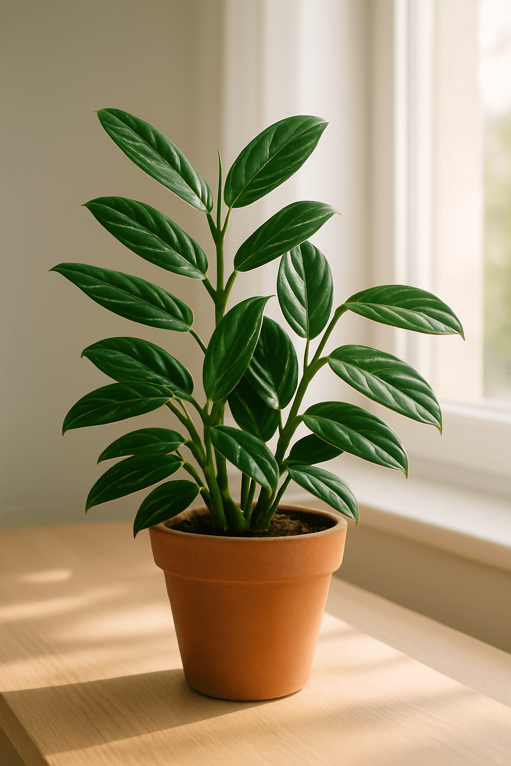 Monstera Standleyana with oval dark green leaves and tiny holes along the edges