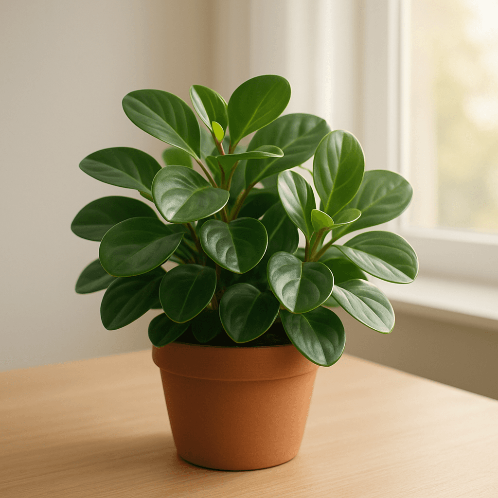 Peperomia (Peperomia obtusifolia) in a pot near a window