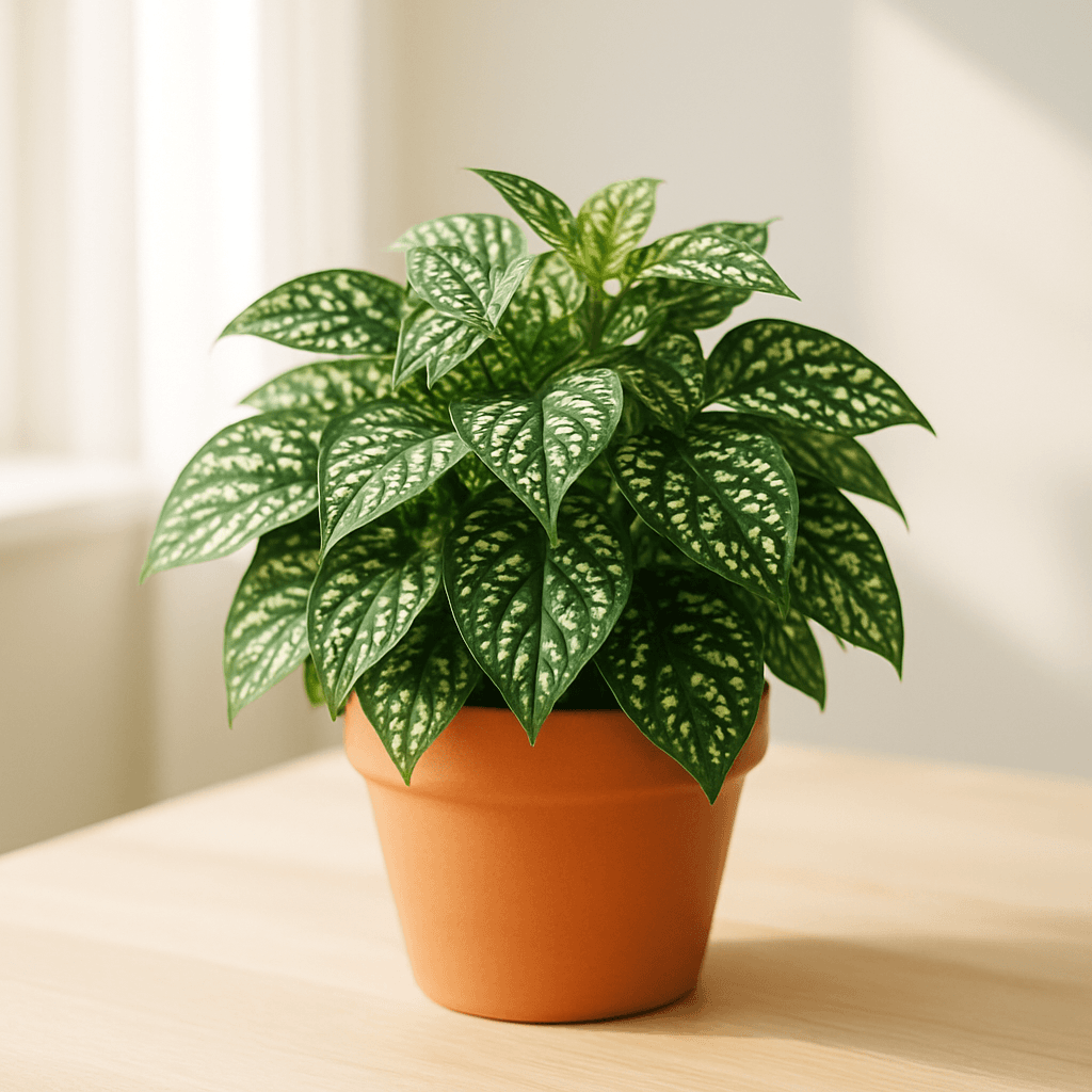Polka Dot Plant (Hypoestes phyllostachya) in a pot near a window