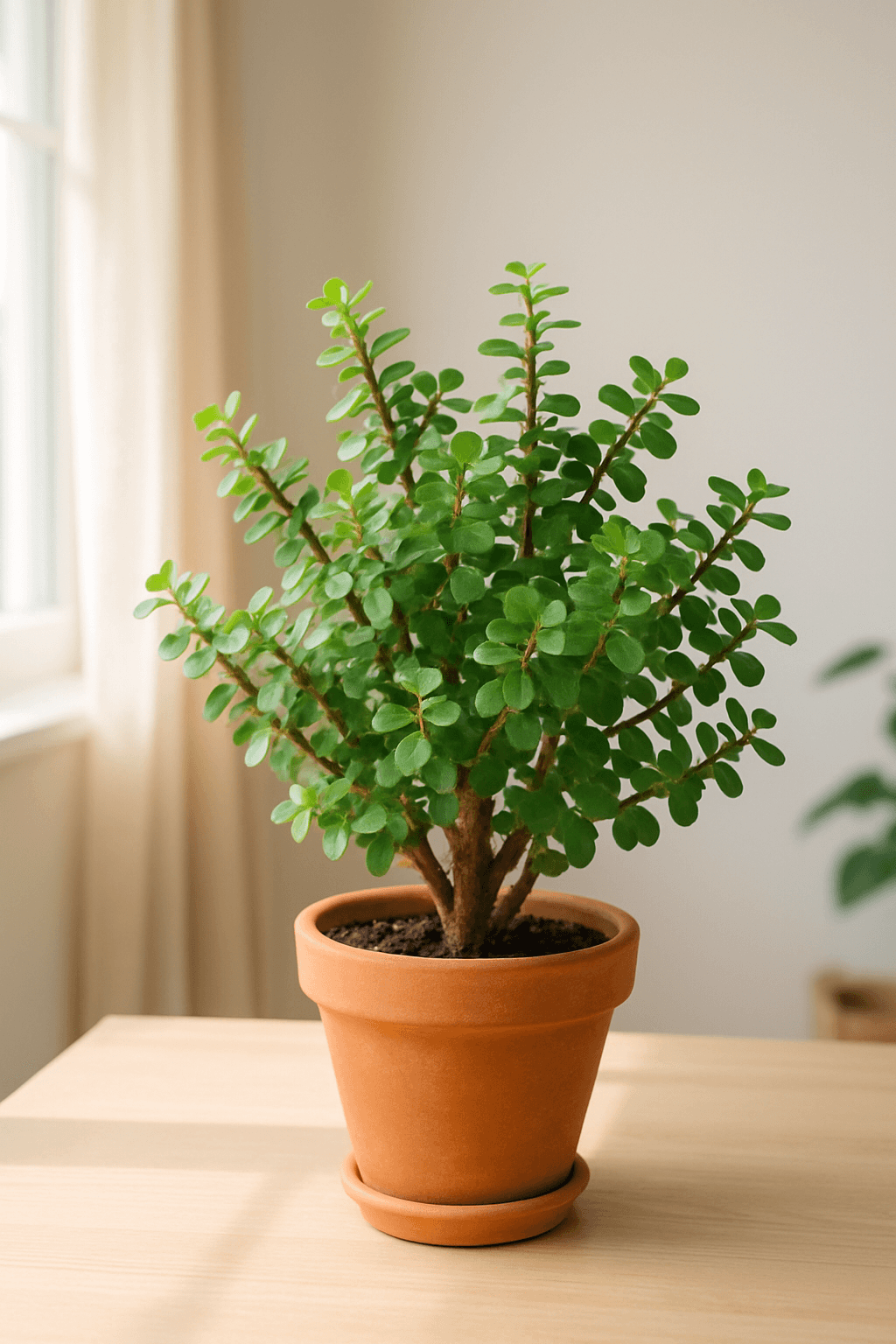 Elephant Bush (Portulacaria afra) with small round green leaves on woody reddish-brown stems