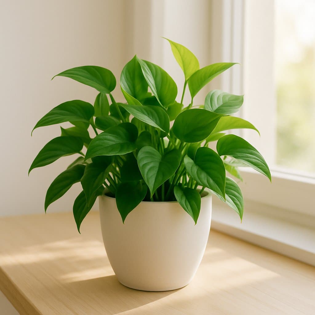 Pothos (Epipremnum aureum) in a pot near a window