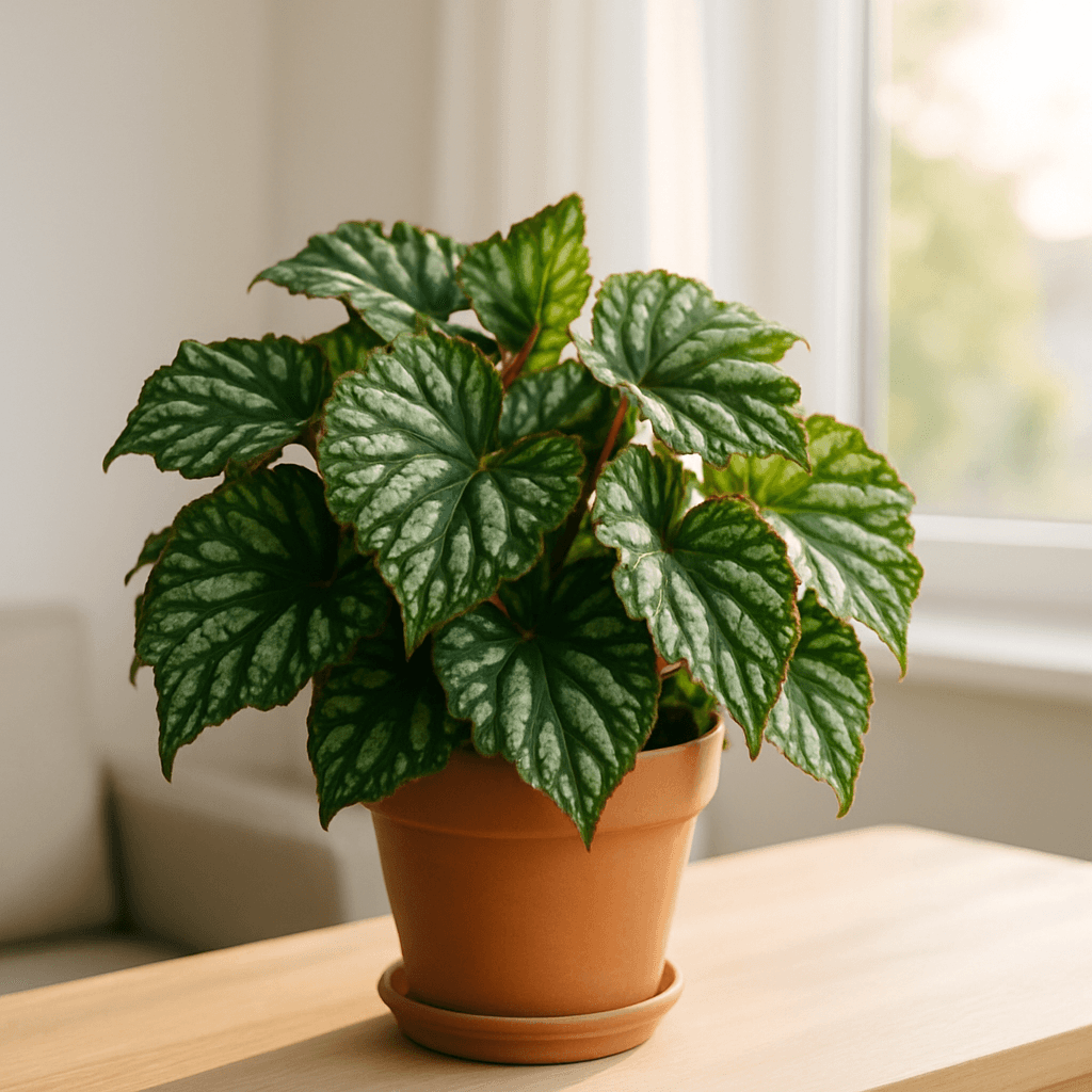 Rex Begonia (Begonia rex) in a pot near a window