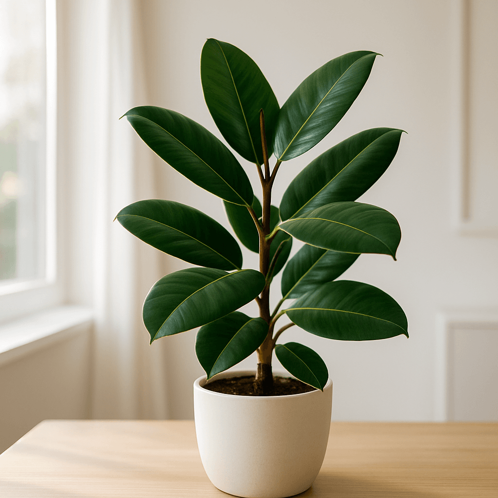 Rubber Plant (Ficus elastica) in a pot near a window