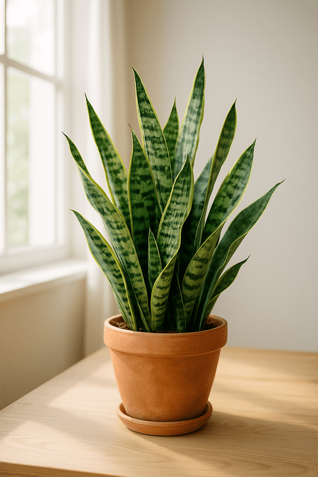 Snake Plant (Dracaena trifasciata) in a pot near a window