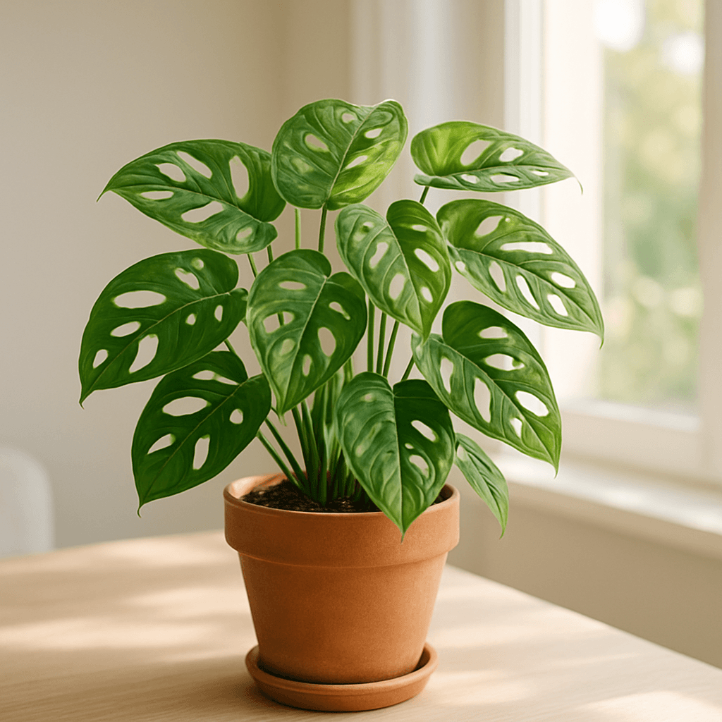 Swiss Cheese Vine (Monstera adansonii) in a pot near a window