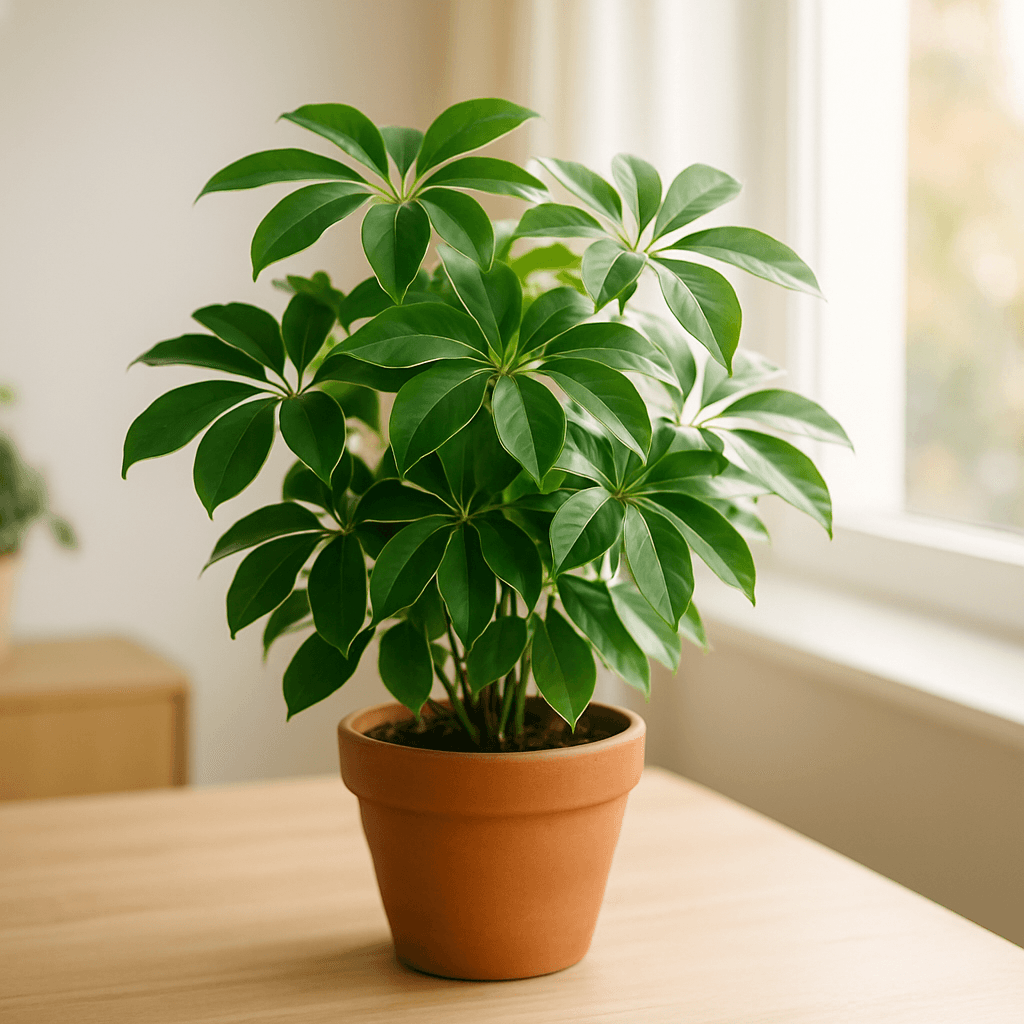 Umbrella Plant (Schefflera arboricola) in a pot near a window
